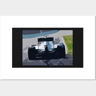 Formula One racing car races out of the pit lane Posters and Art